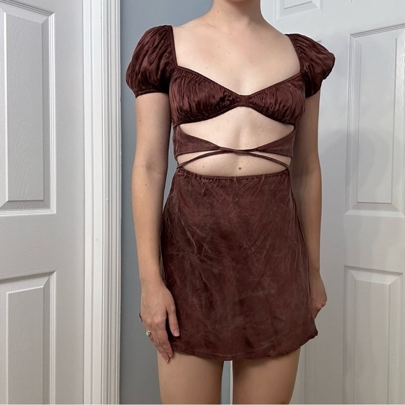 VRG GRL Dress Mini Cut Out Brown Vacation Summer Travel Sexy Size 2 Extra Small - Picture 7 of 7